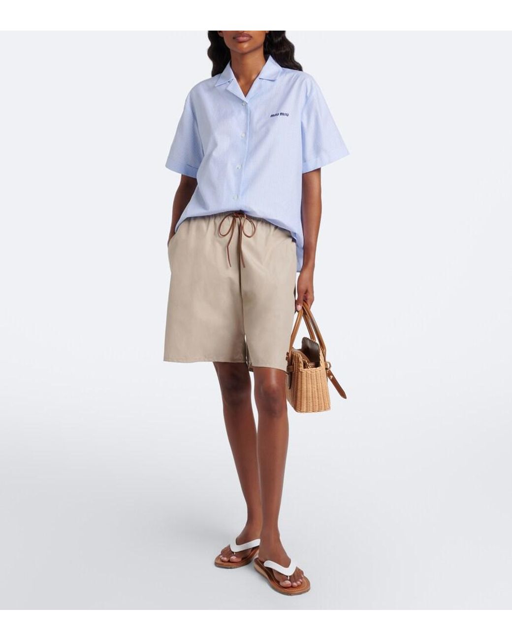 Miu Miu Blue Gingham Cotton Bowling Shirt