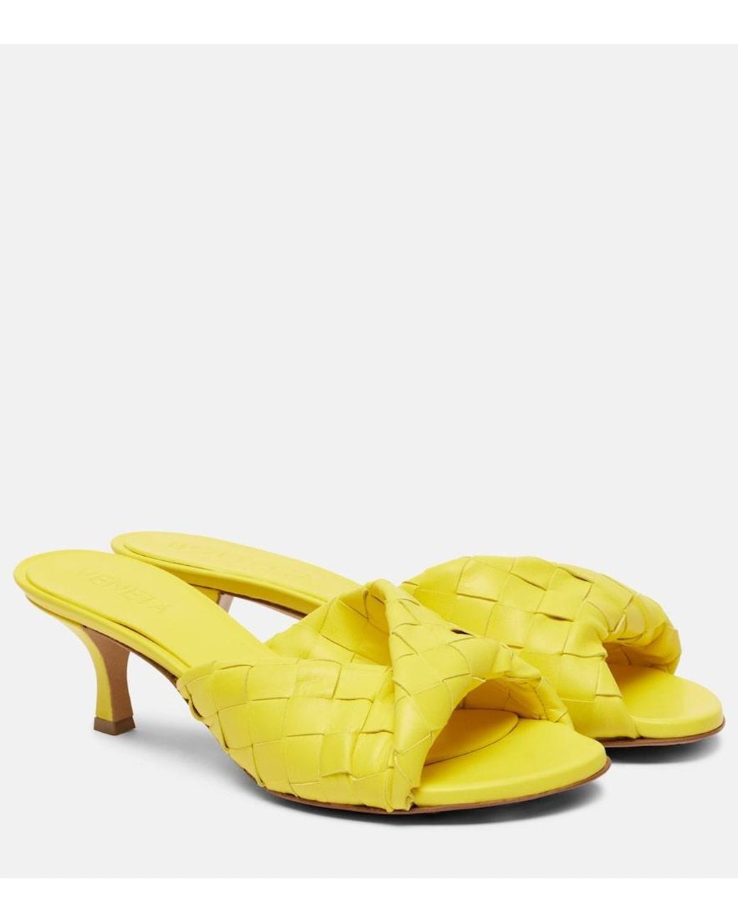 Bottega Veneta Yellow Blink 50 Intrecciato Leather Mules
