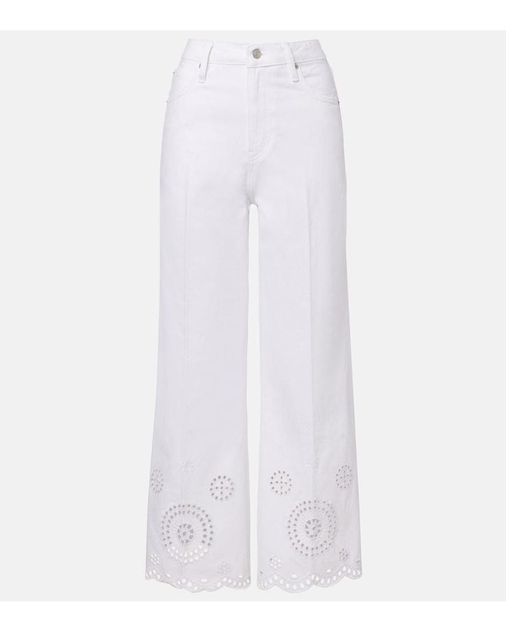FRAME White The Eyelet Embroidered Flared Jeans