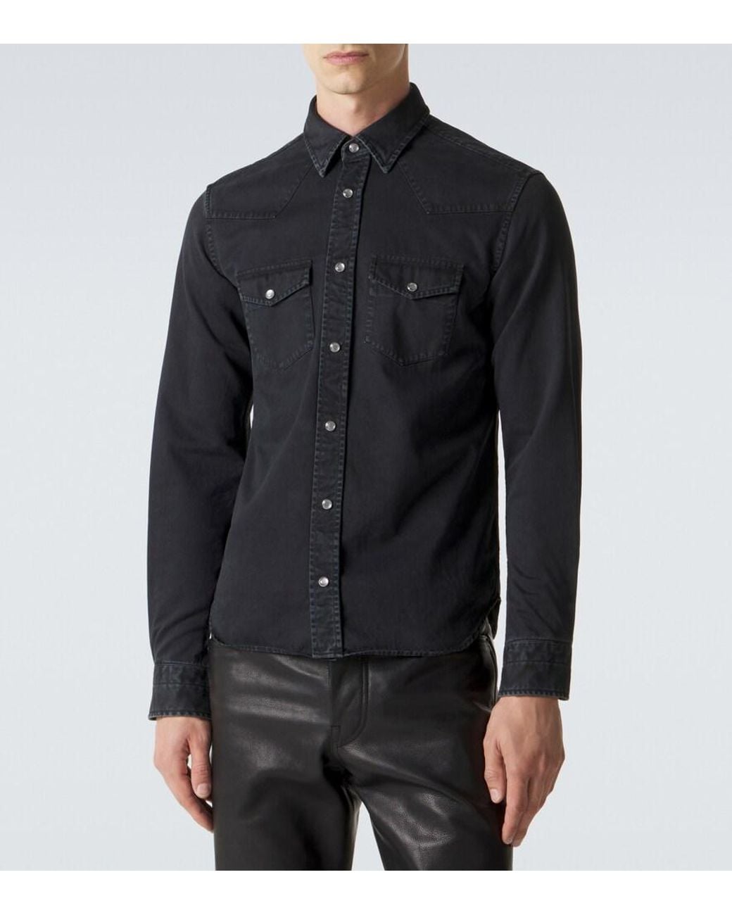 Tom Ford Blue Cotton Twill Western Shirt for men