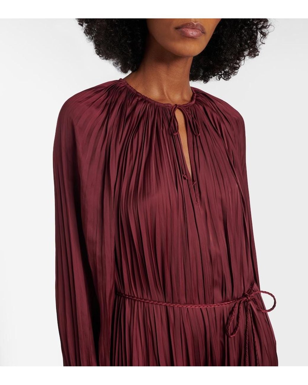 Ulla Johnson Red Alexia Satin Plisse Midi Dress
