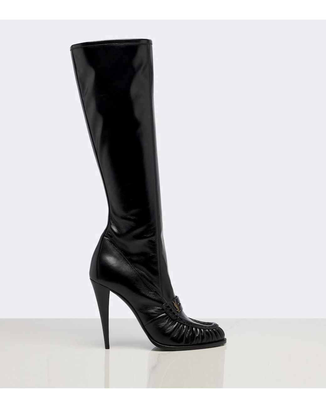 Saint Laurent Black Le Loafer Leather Knee-High Boots
