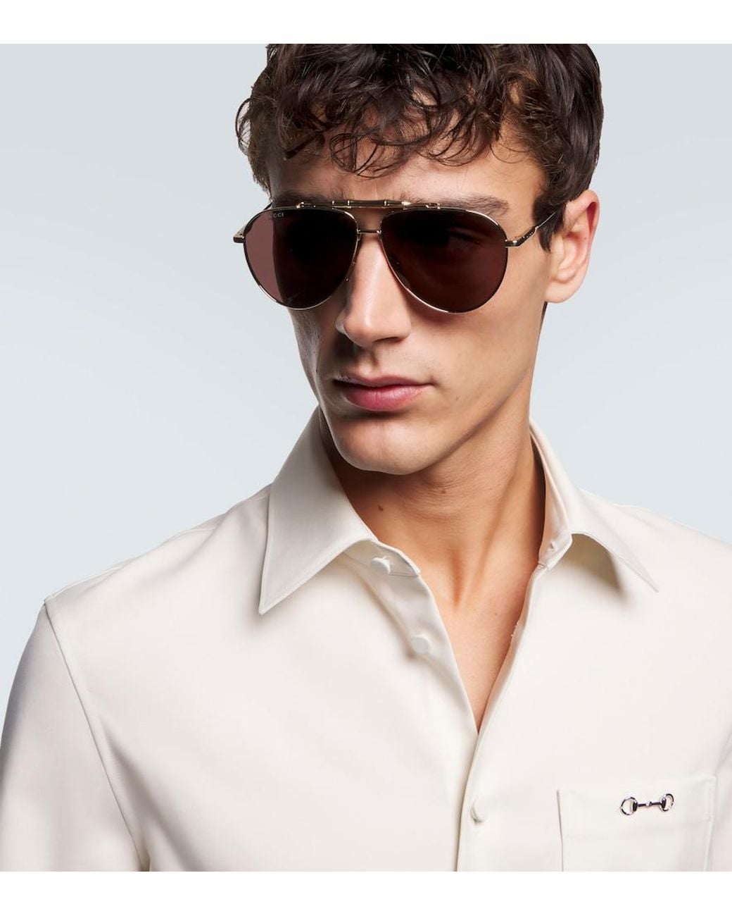 Gucci Brown Bamboo Aviator Sunglasses for men