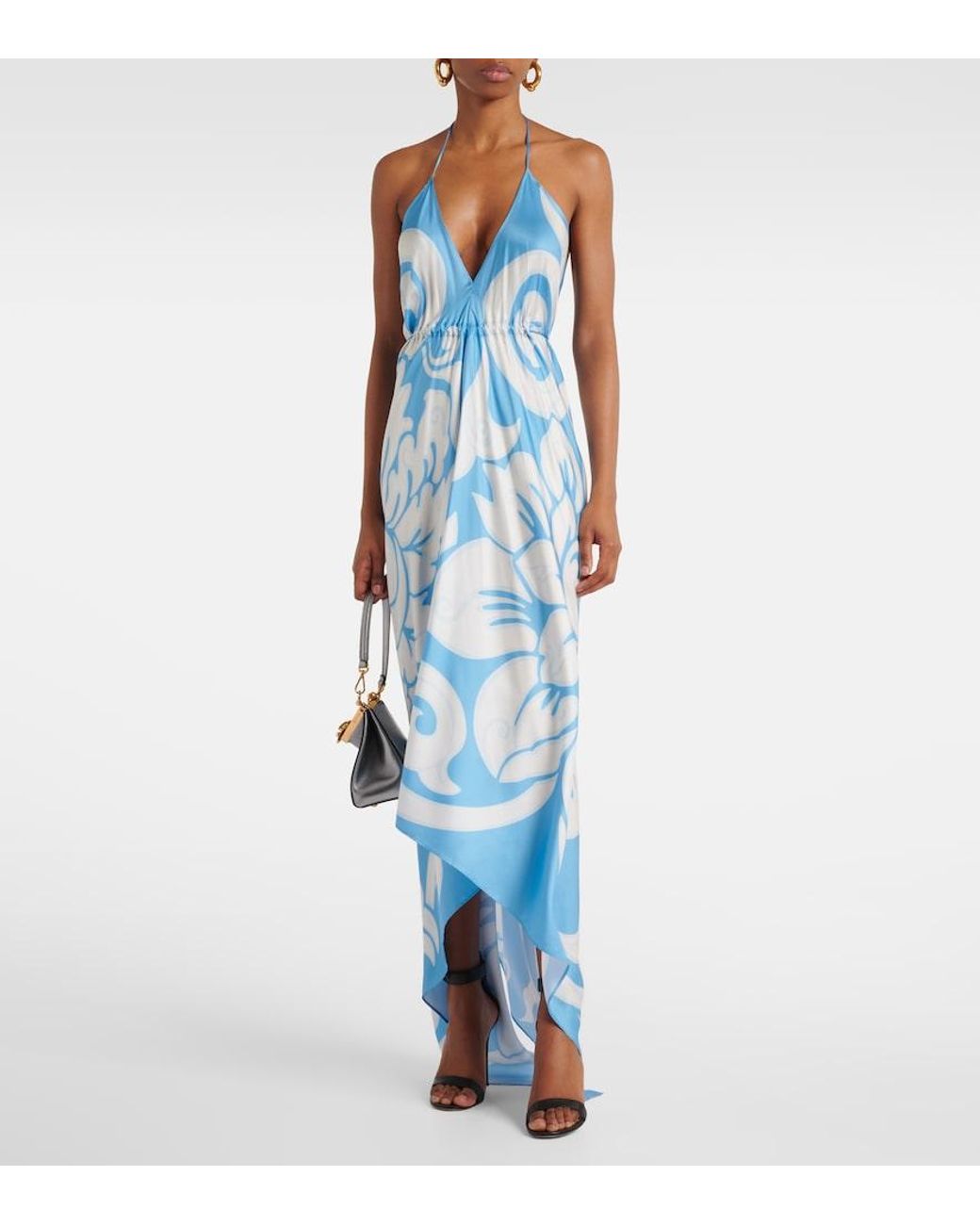 Etro Blue Printed Silk Midi Dress