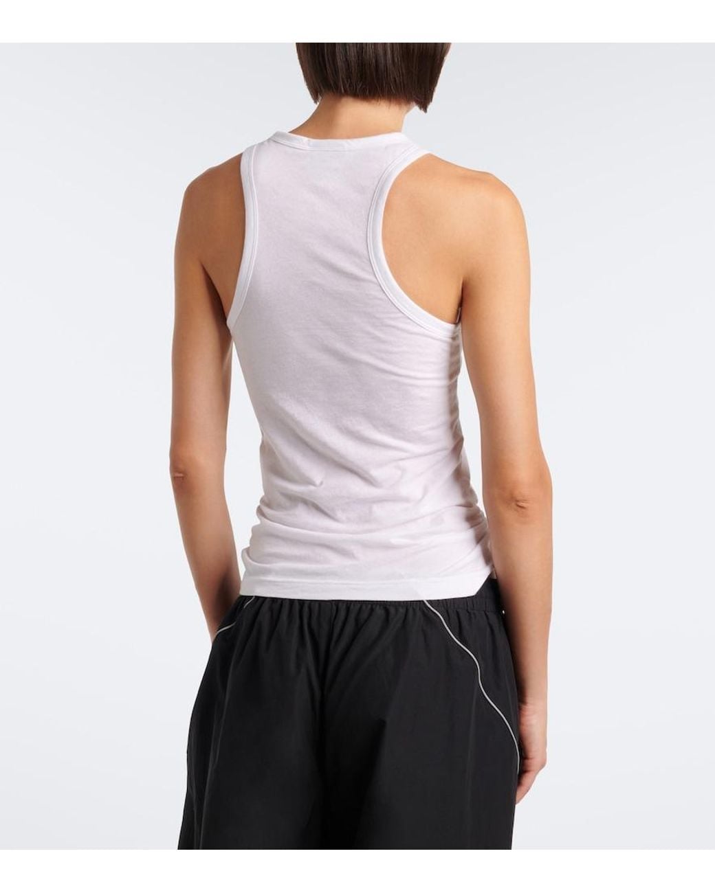 Balenciaga White Logo Gathered Cotton Jersey Tank Top