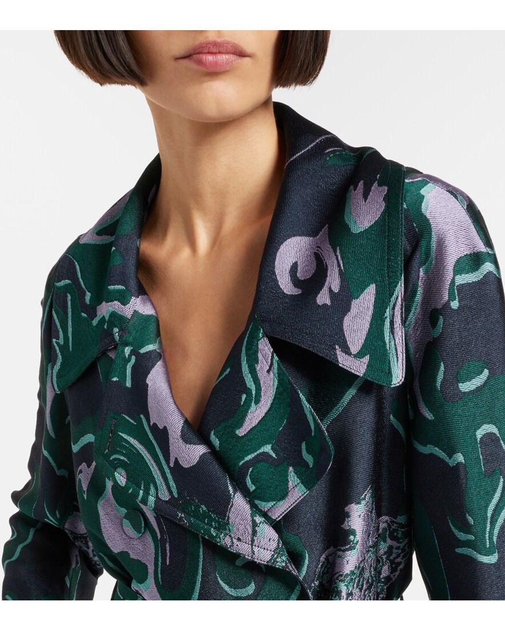 Dries Van Noten Green Printed Trench Coat