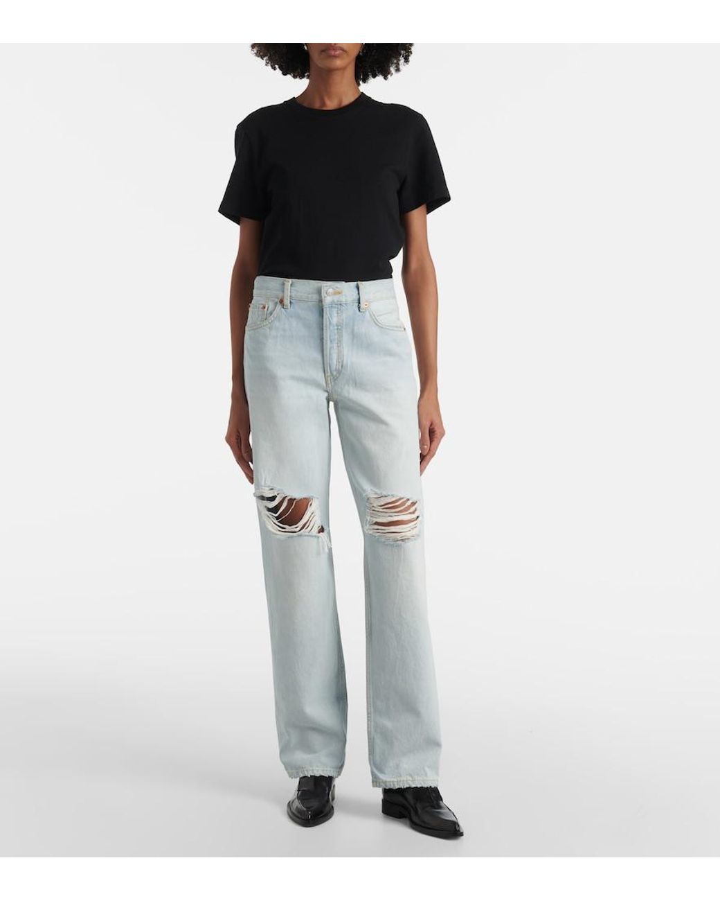 Re/done Blue Loose Long Distressed Straight Jeans