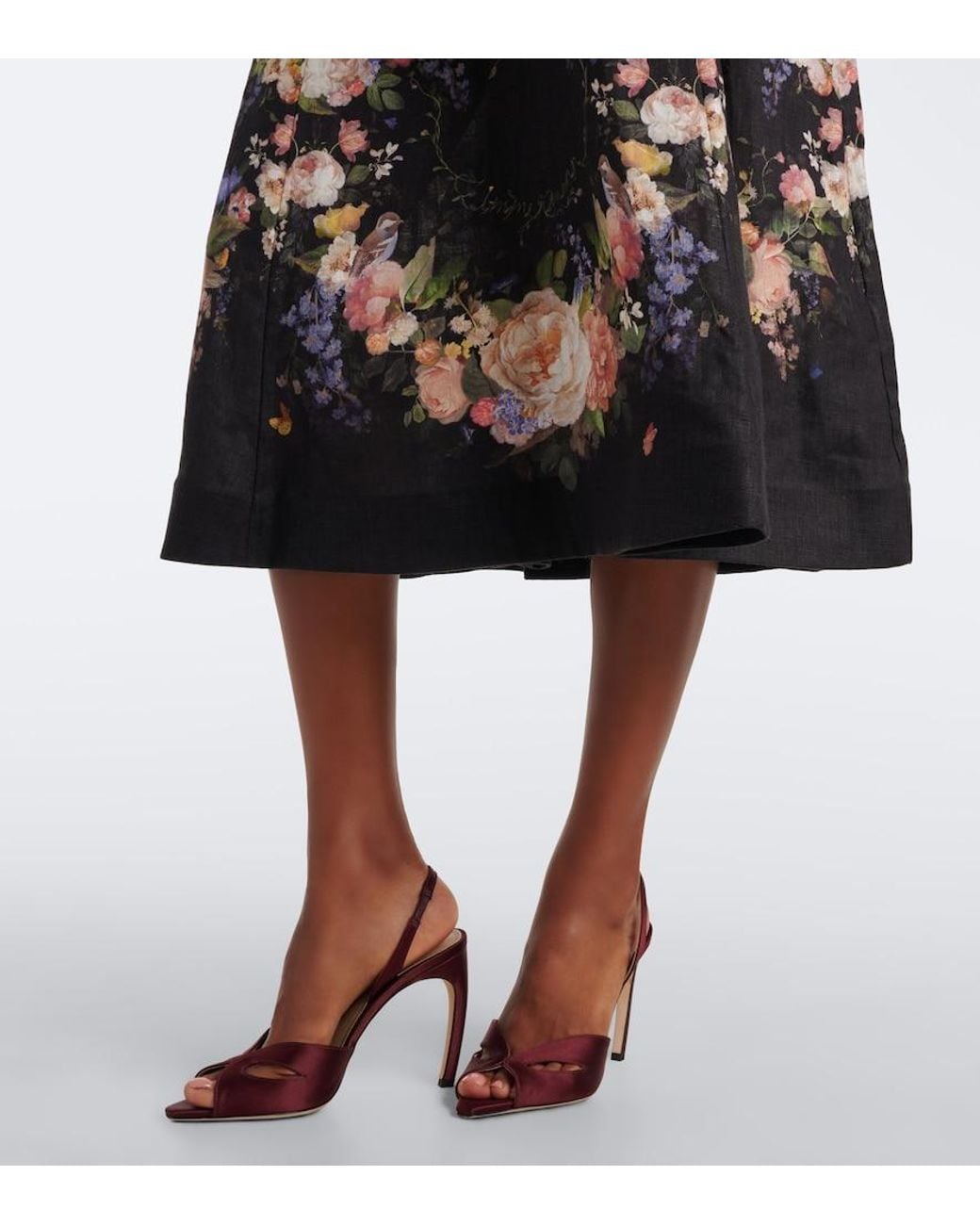 Zimmermann Black Valiant Belted Floral Linen Midi Dress