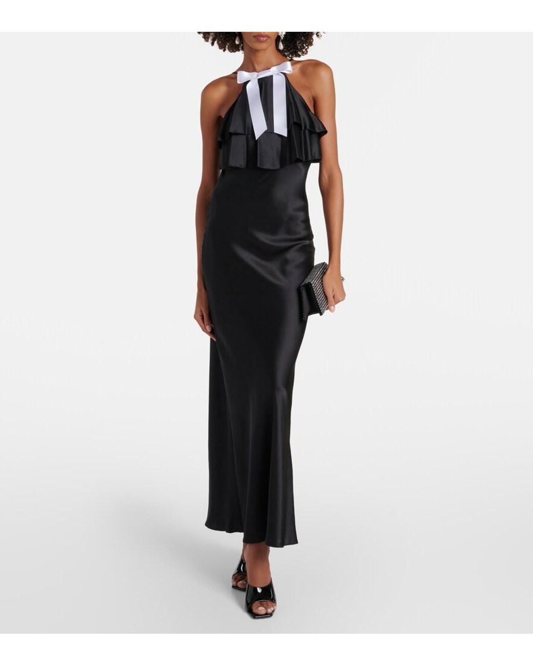Rodarte Black Bow-Detail Halterneck Silk Satin Gown
