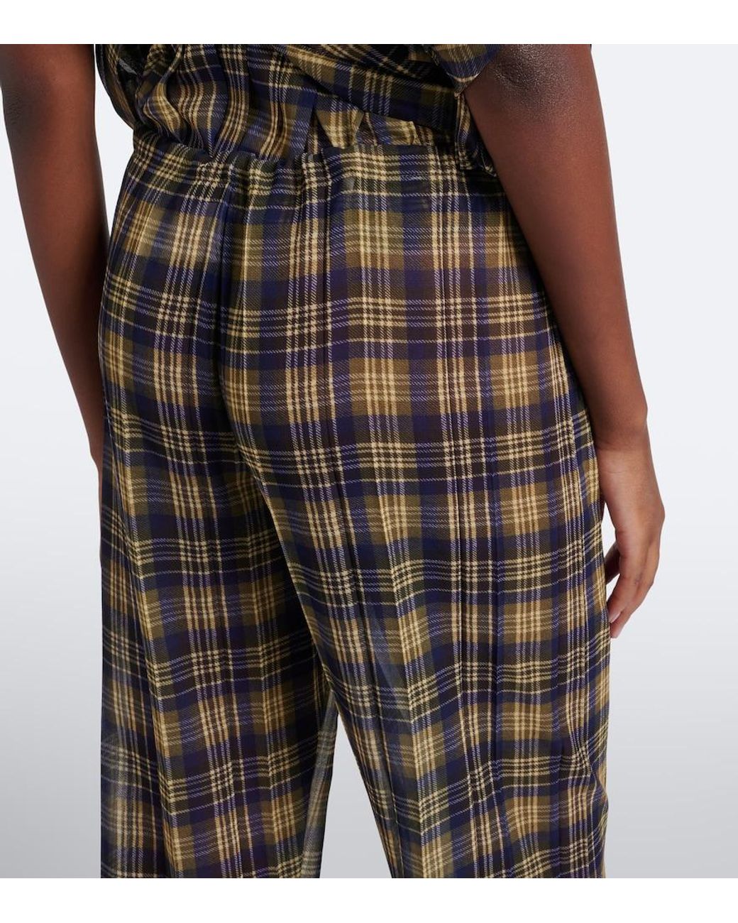 Dries Van Noten Gray Semi-Sheer Checked Chiffon Wide-Leg Pants