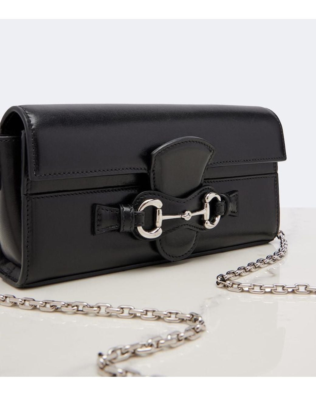 Gucci Black Horsebit Leather Wallet On Chain