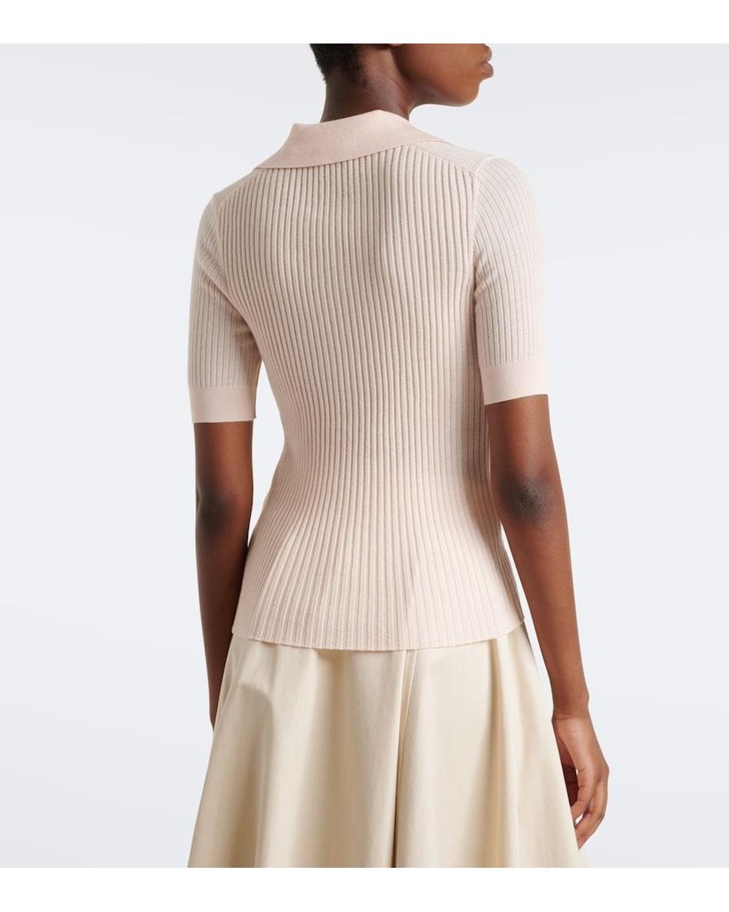 Burberry Natural Ekd Ribbed-Knit Cashmere Polo Shirt