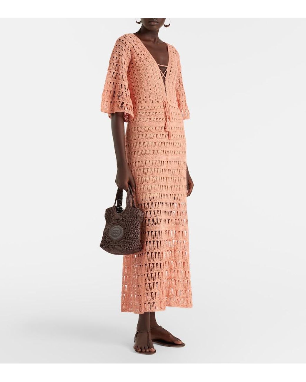 Anna Kosturova Pink Crochet Cotton Midi Dress