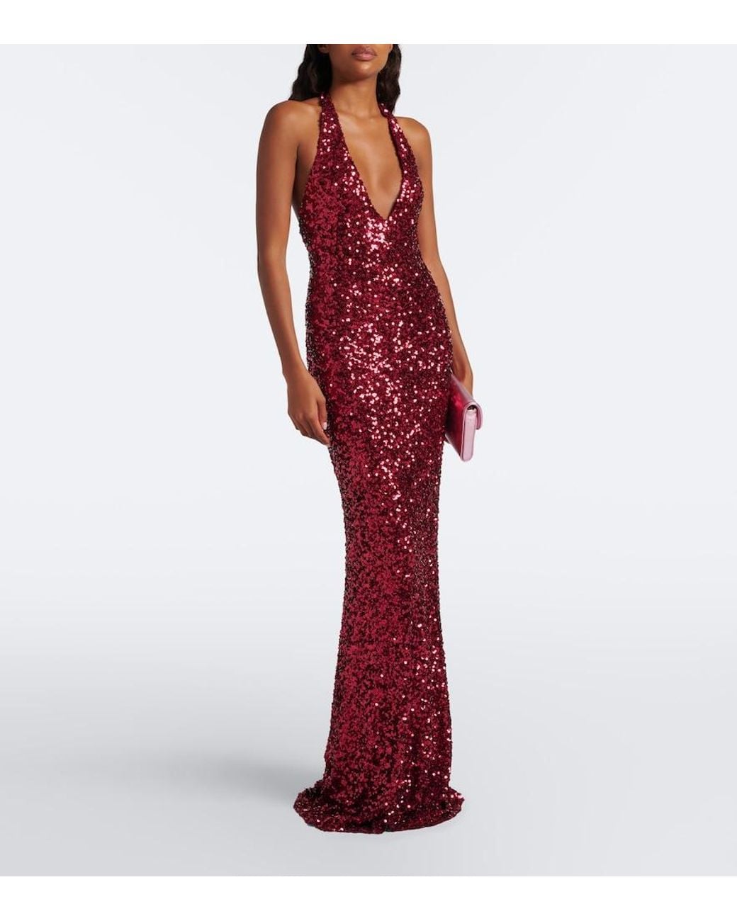 The Sei Red Sequined Halterneck Gown