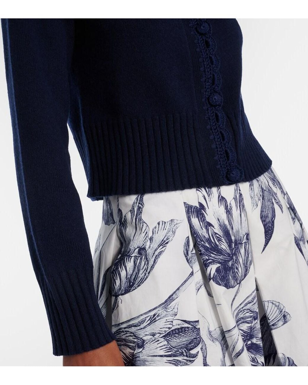 Erdem Blue Crochet-Trimmed Wool-Blend Cardigan