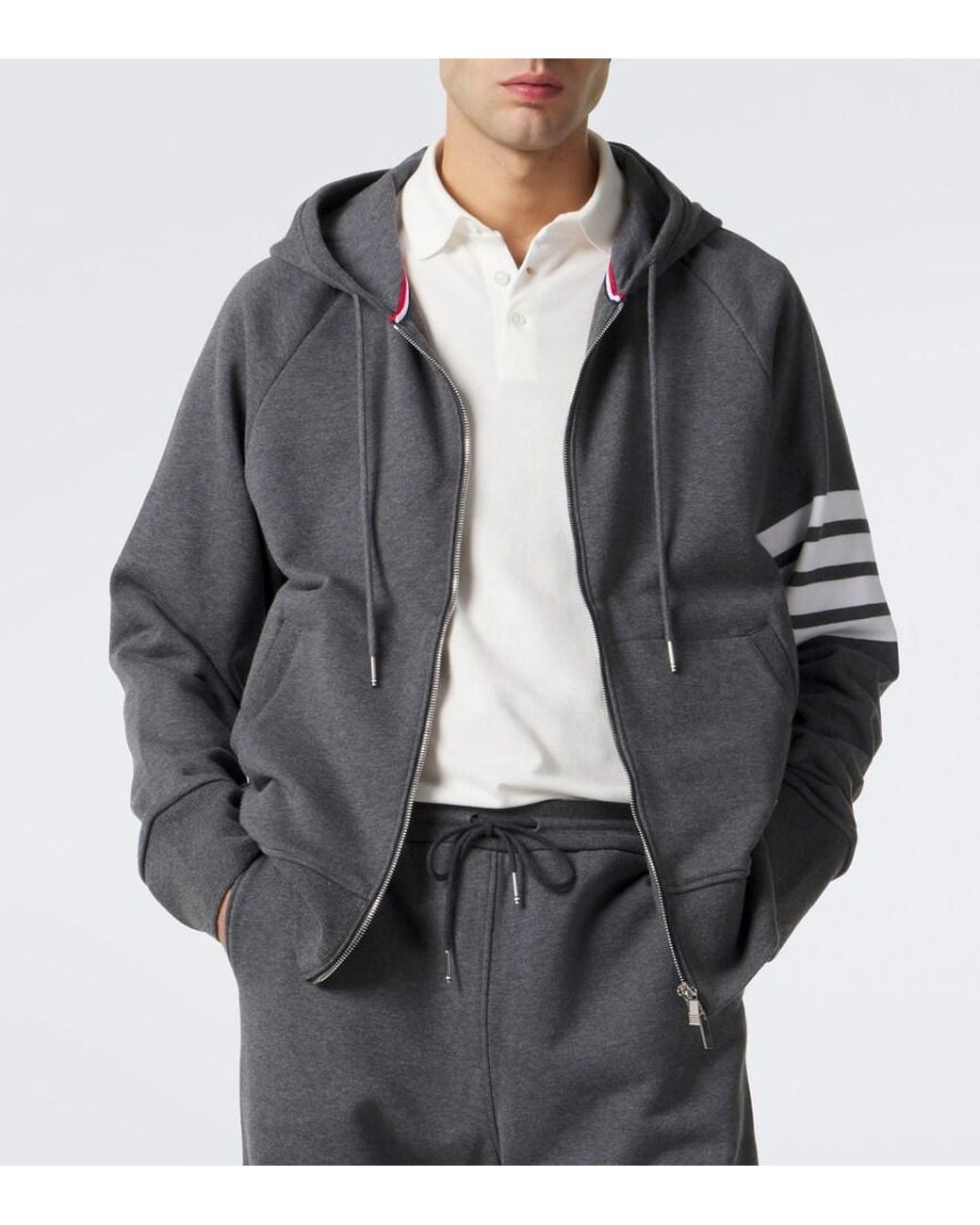 Thom Browne Gray 4-Bar Cotton Jersey Zip-Up Hoodie for men