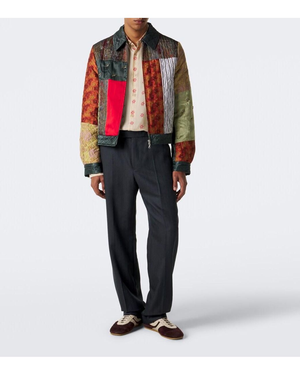 Dries Van Noten Red Embellished Patchwork Blouson Jacket for men