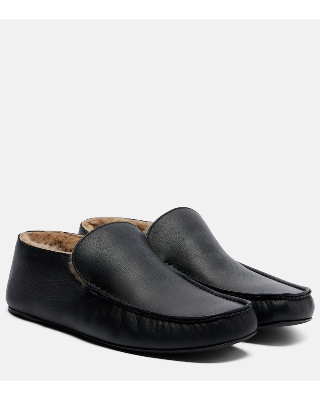 The Row Black Leo Shearling-Lined Leather Loafers