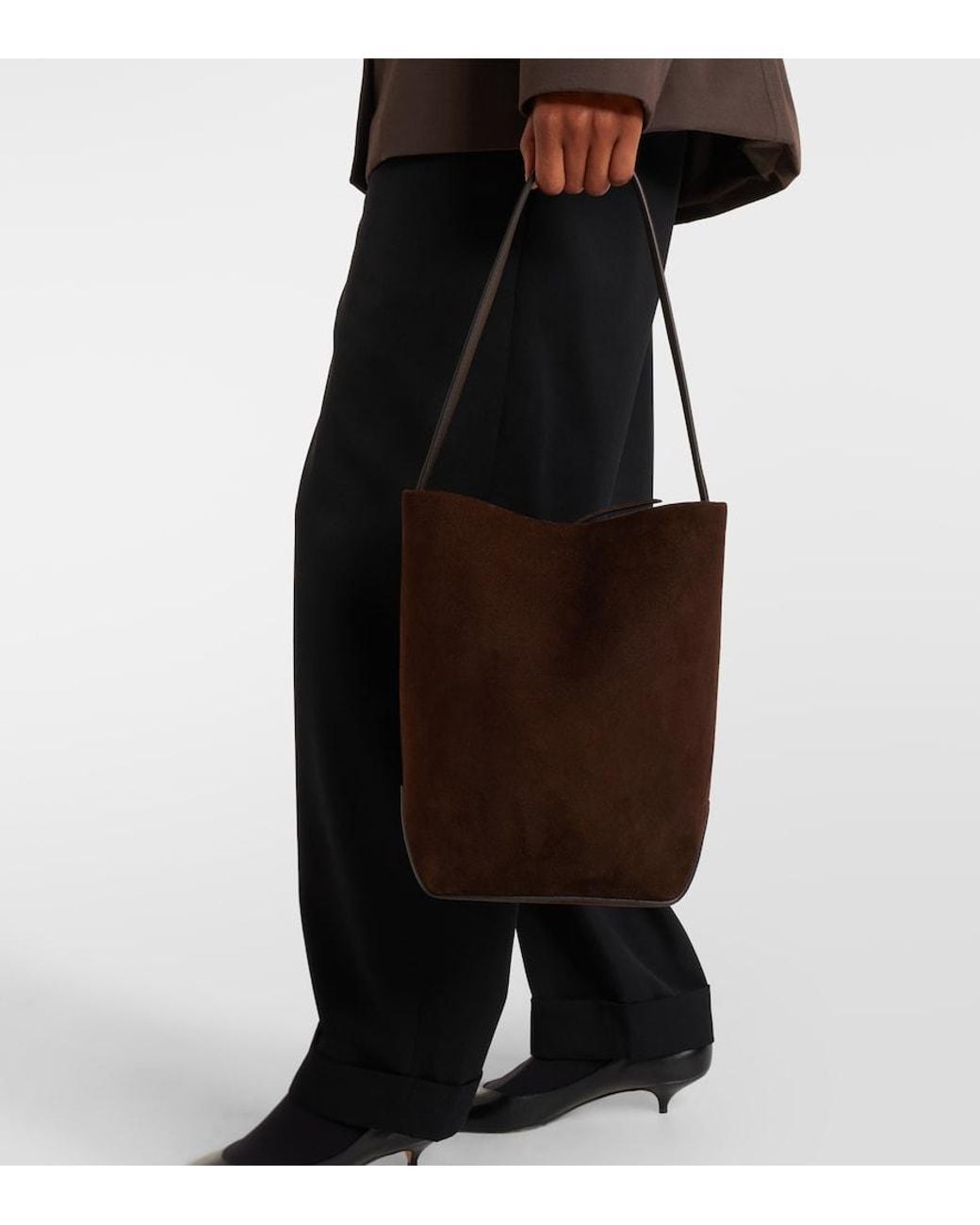 The Row Brown Tote Bag N/S Park Edge Medium Aus Veloursleder