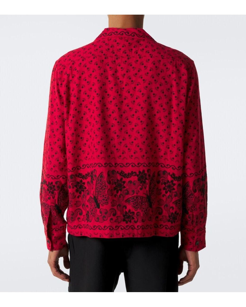 Bode Red Beaded Kerchief Printed Cotton Flannel Shirt for men