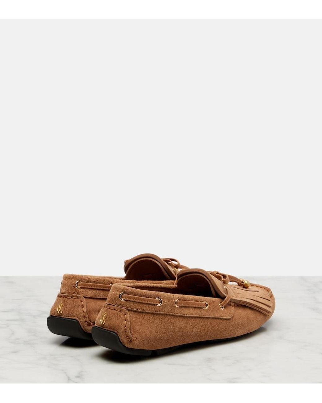 Jimmy Choo Brown Manon F Fringed Suede Boat Shoes
