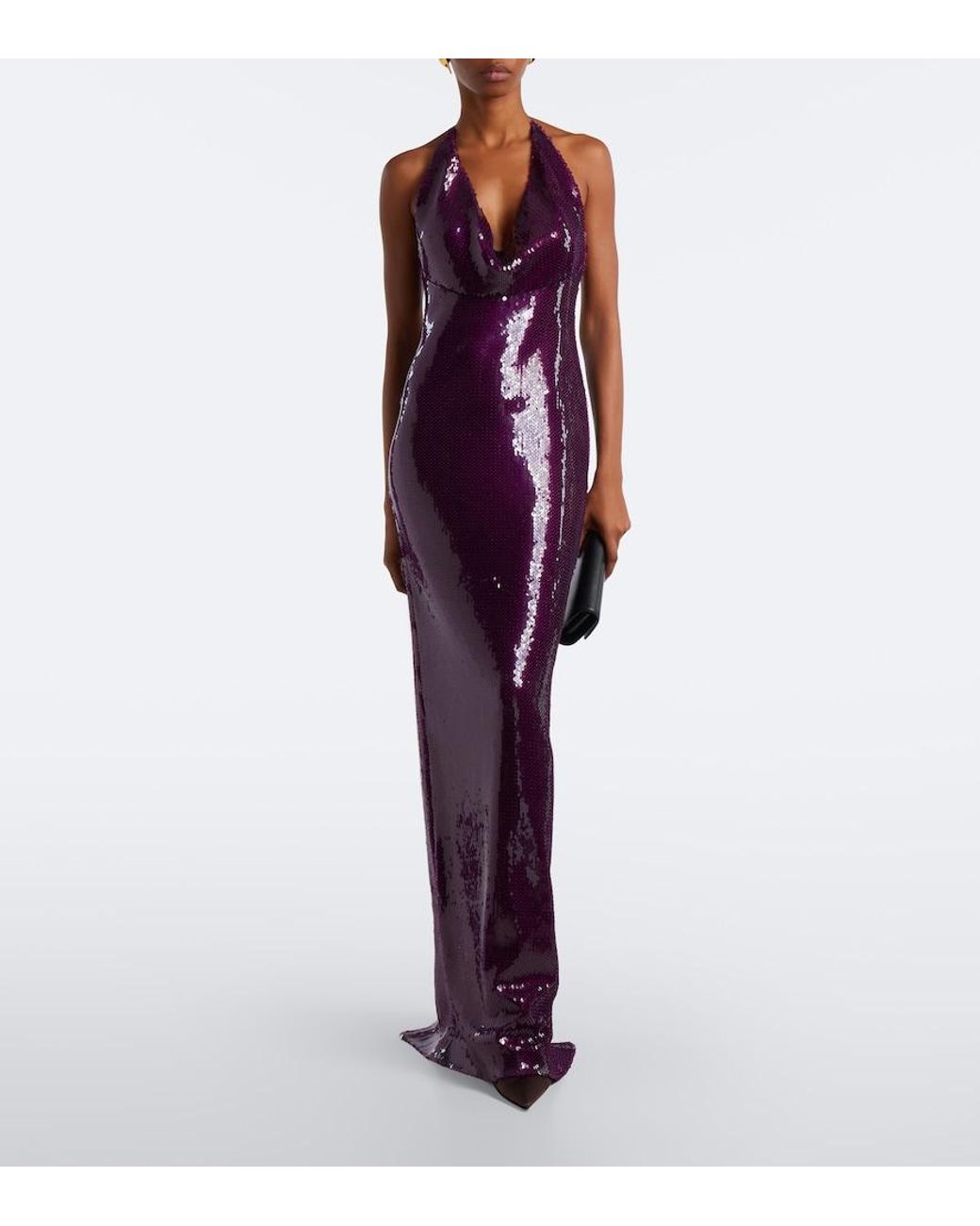 retroféte Purple Gardenia Sequined Halterneck Gown