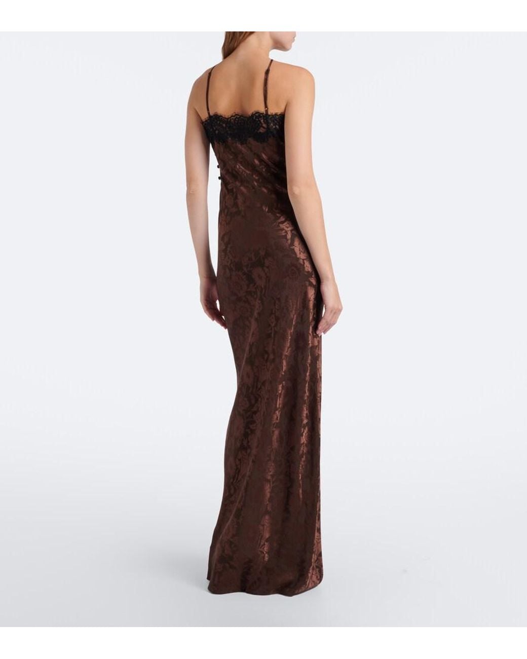 Veronica Beard Brown Rue Floral Jacquard Silk-Blend Gown