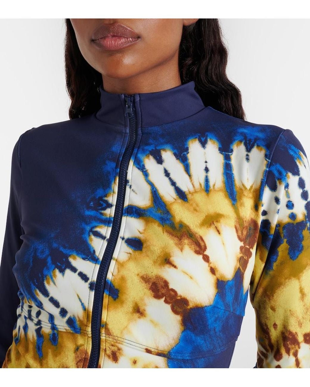 ALÉMAIS Blue Martine Draped Printed Rashguard Top