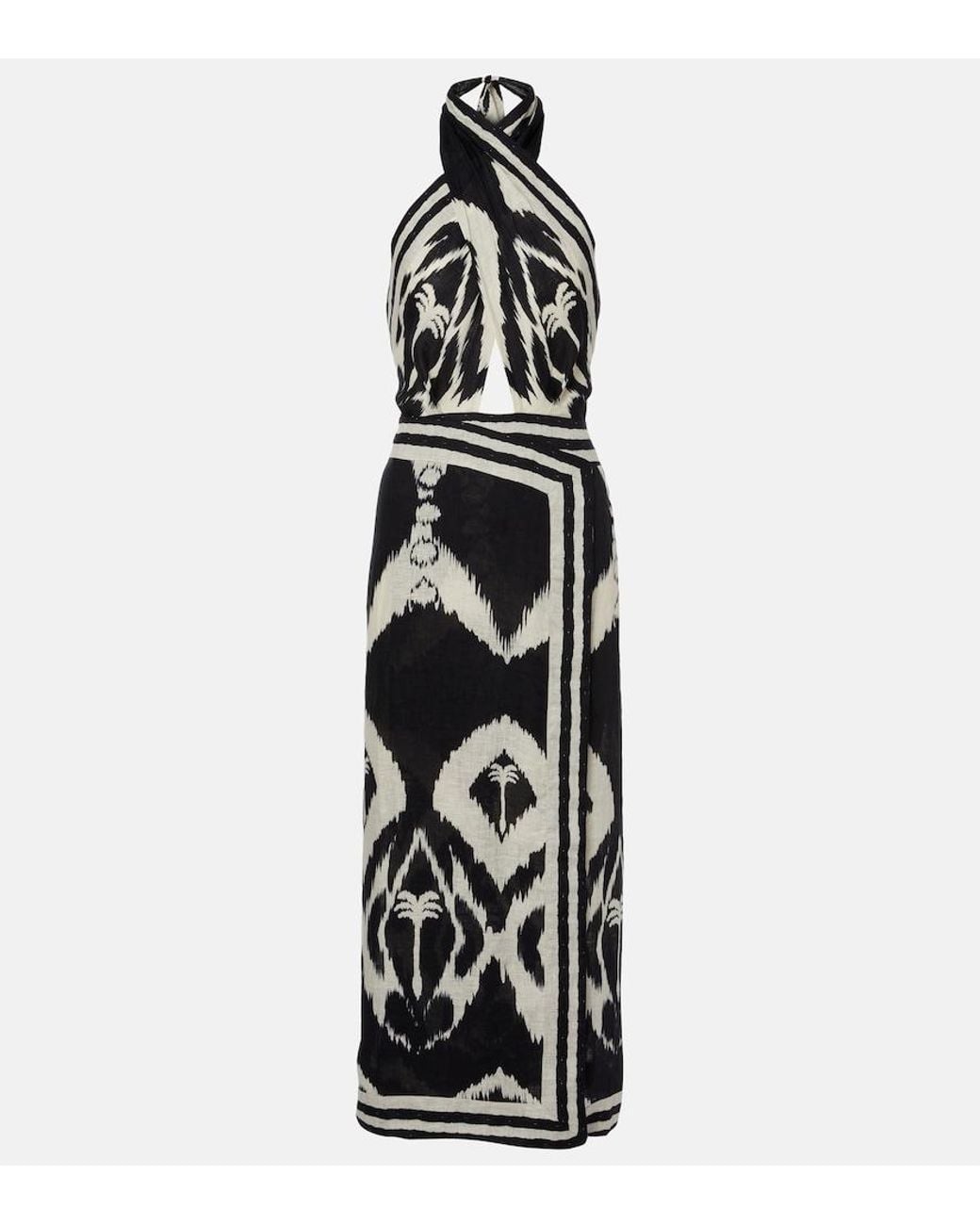 Johanna Ortiz White Printed Open-Back Linen Midi Dress