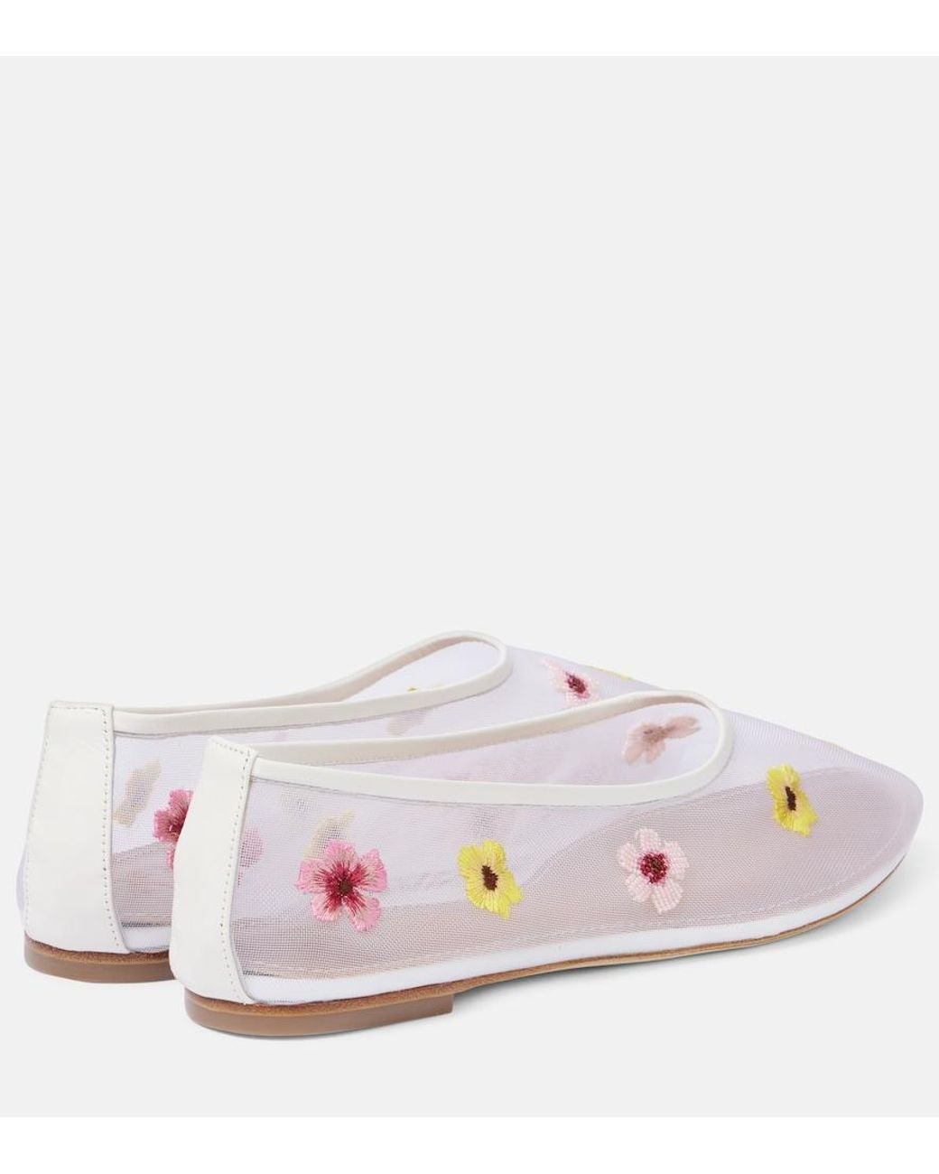 Staud White Alba Floral Mesh Ballet Flats