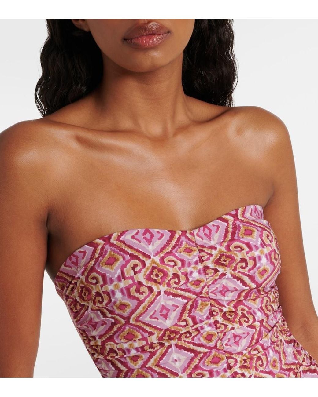 Karla Colletto Red Ruched Strapless Swimsuit