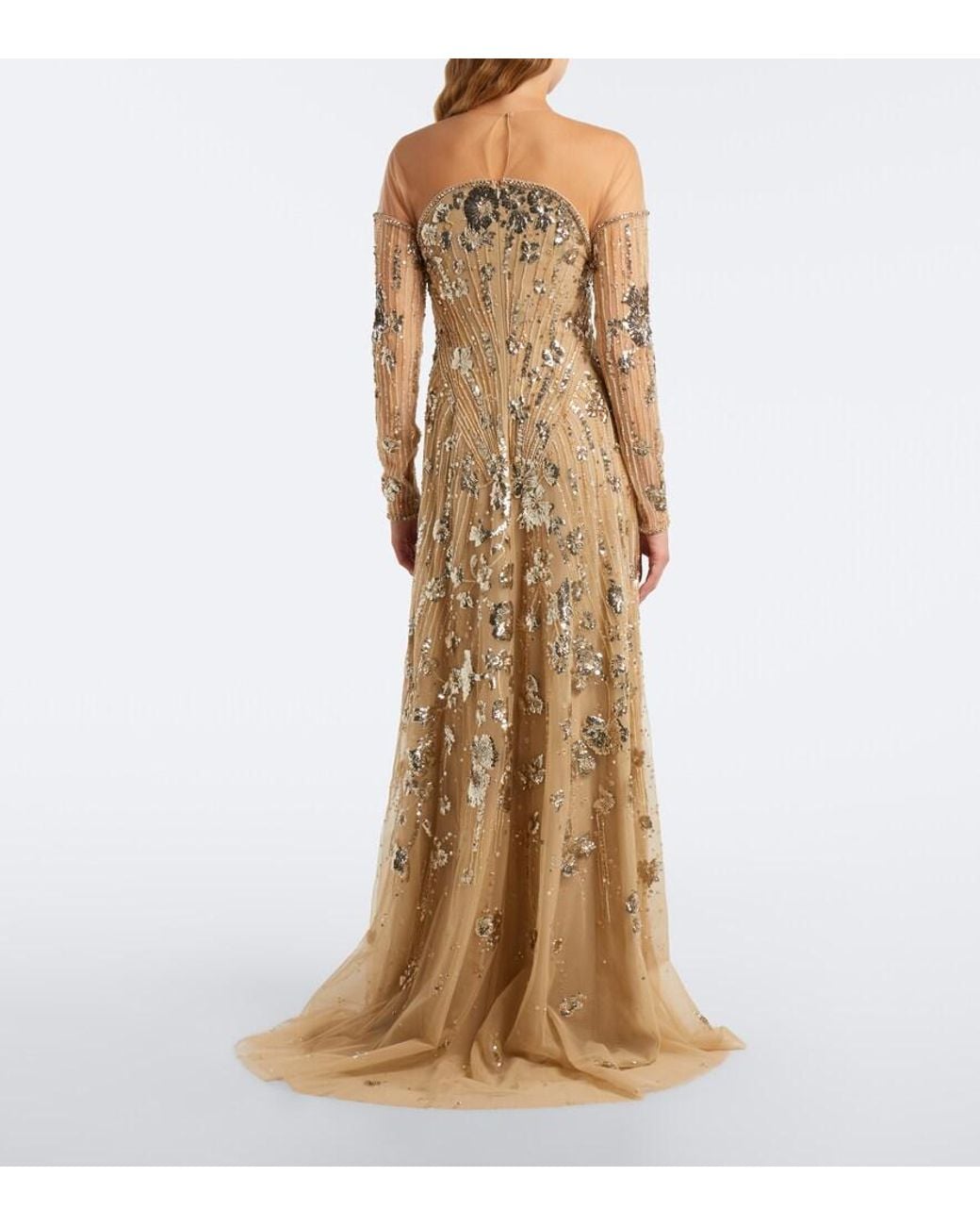 Georges Hobeika Natural Embellished Tulle Gown