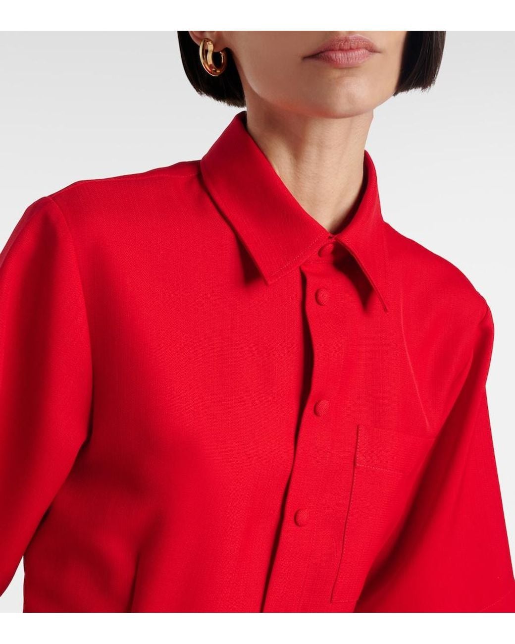 AMI Red Virgin Wool Canvas Shirt Dress
