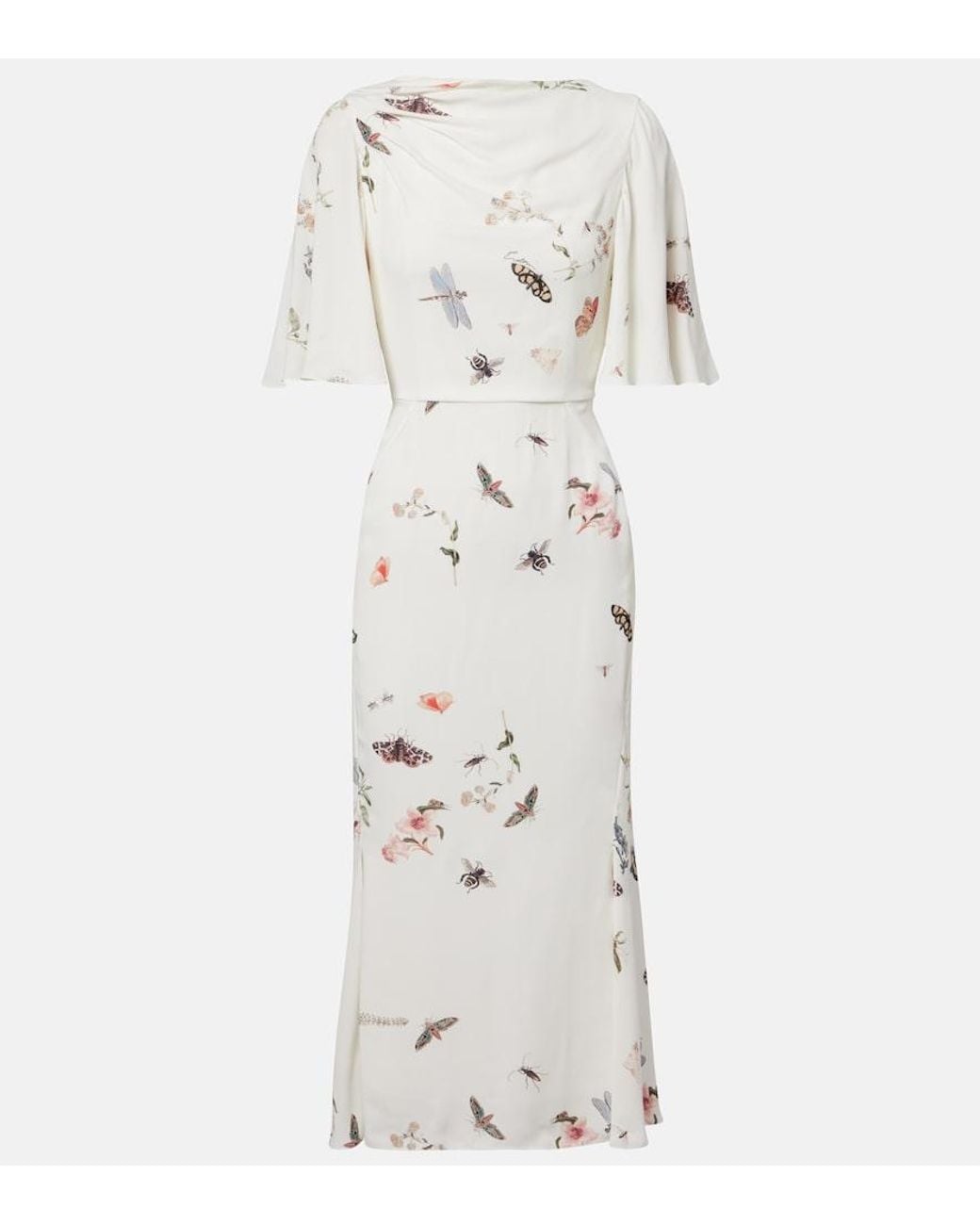 Erdem Natural Printed Crepe Midi Dress