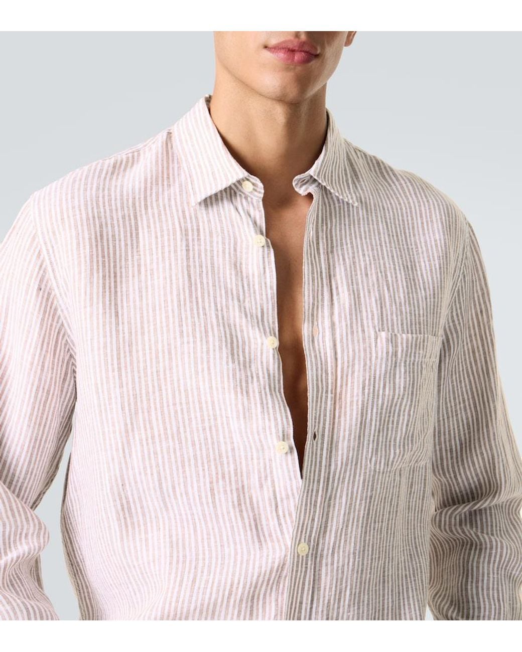 Frescobol Carioca Pink Telles Striped Linen Shirt for men