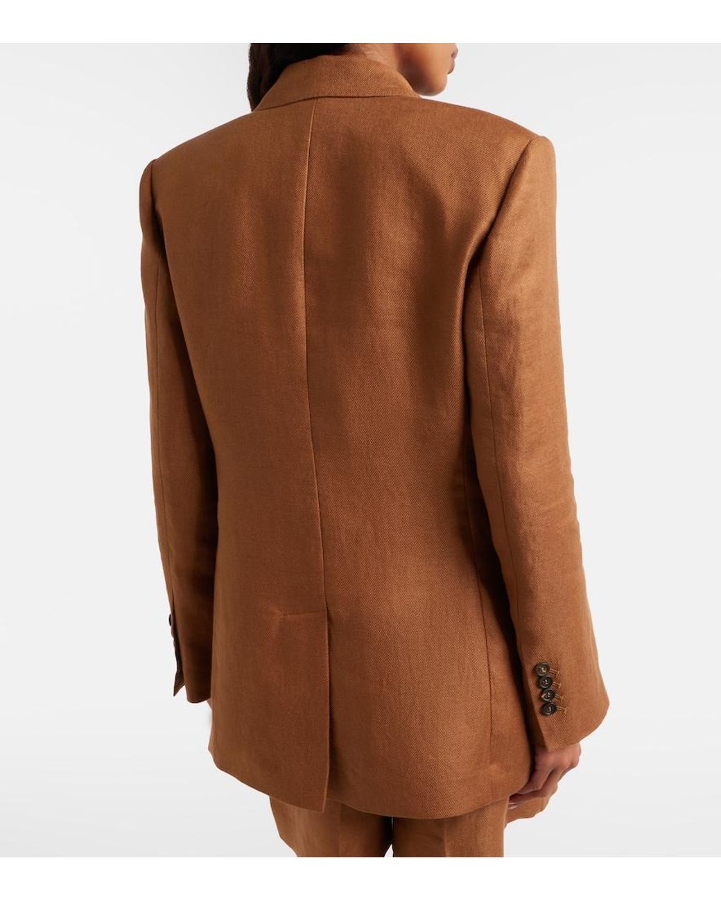 Brunello Cucinelli Brown Double-Breasted Linen Blazer