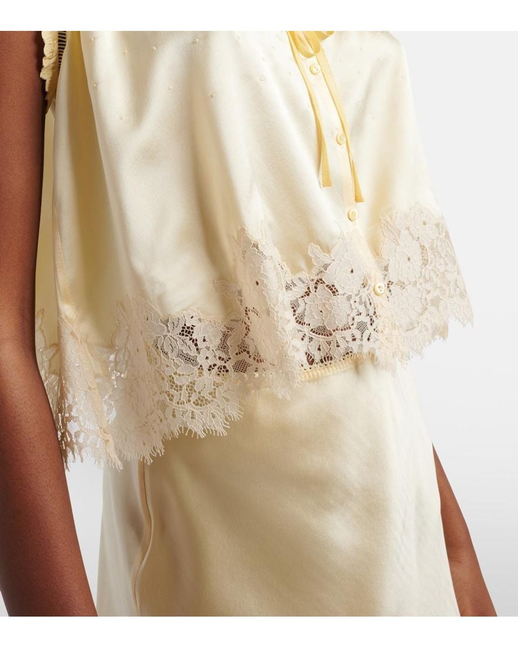 Doen Natural Toulouse Lace-Trimmed Embroidered Silk Top