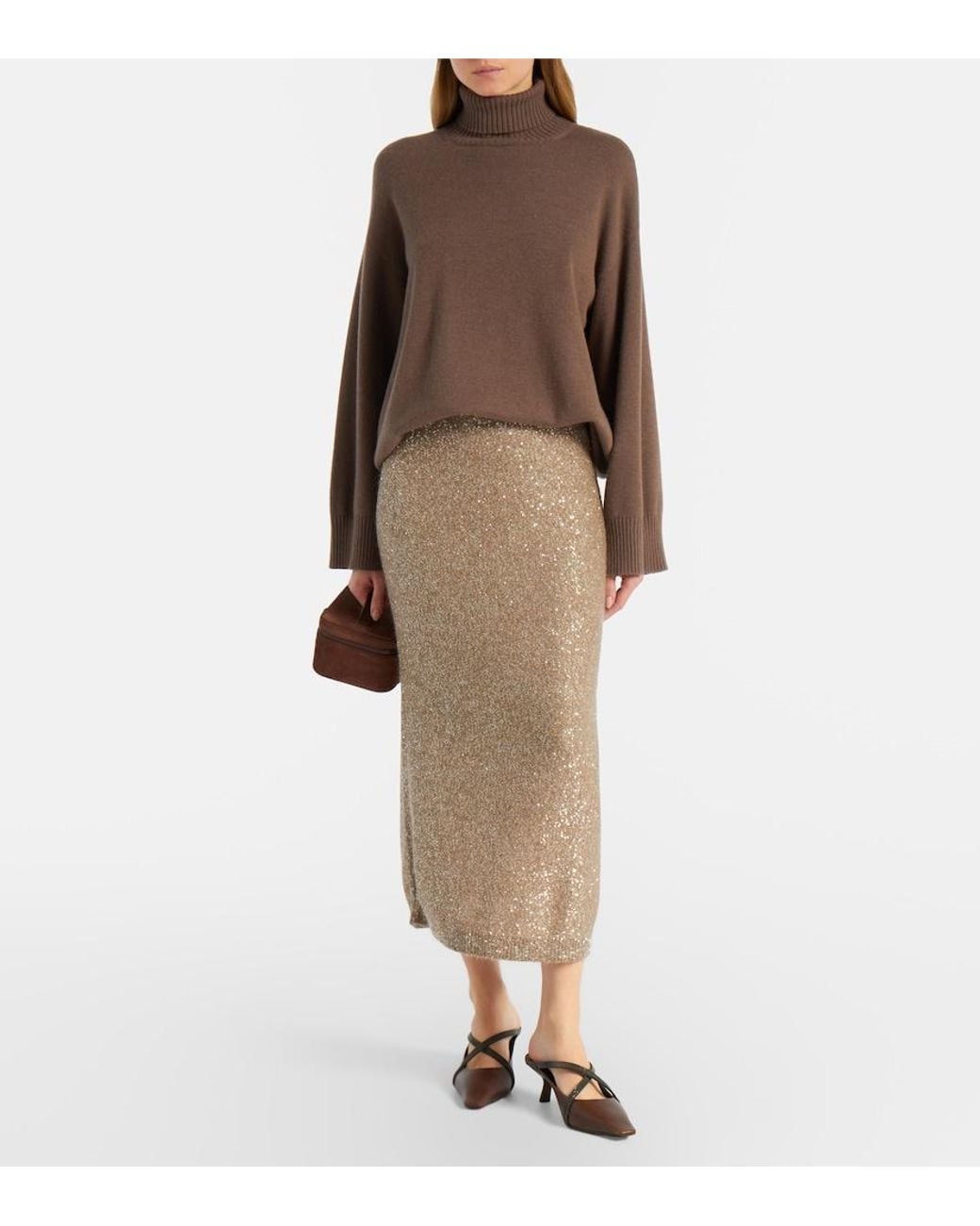 Brunello Cucinelli Natural Lame Pencil Skirt