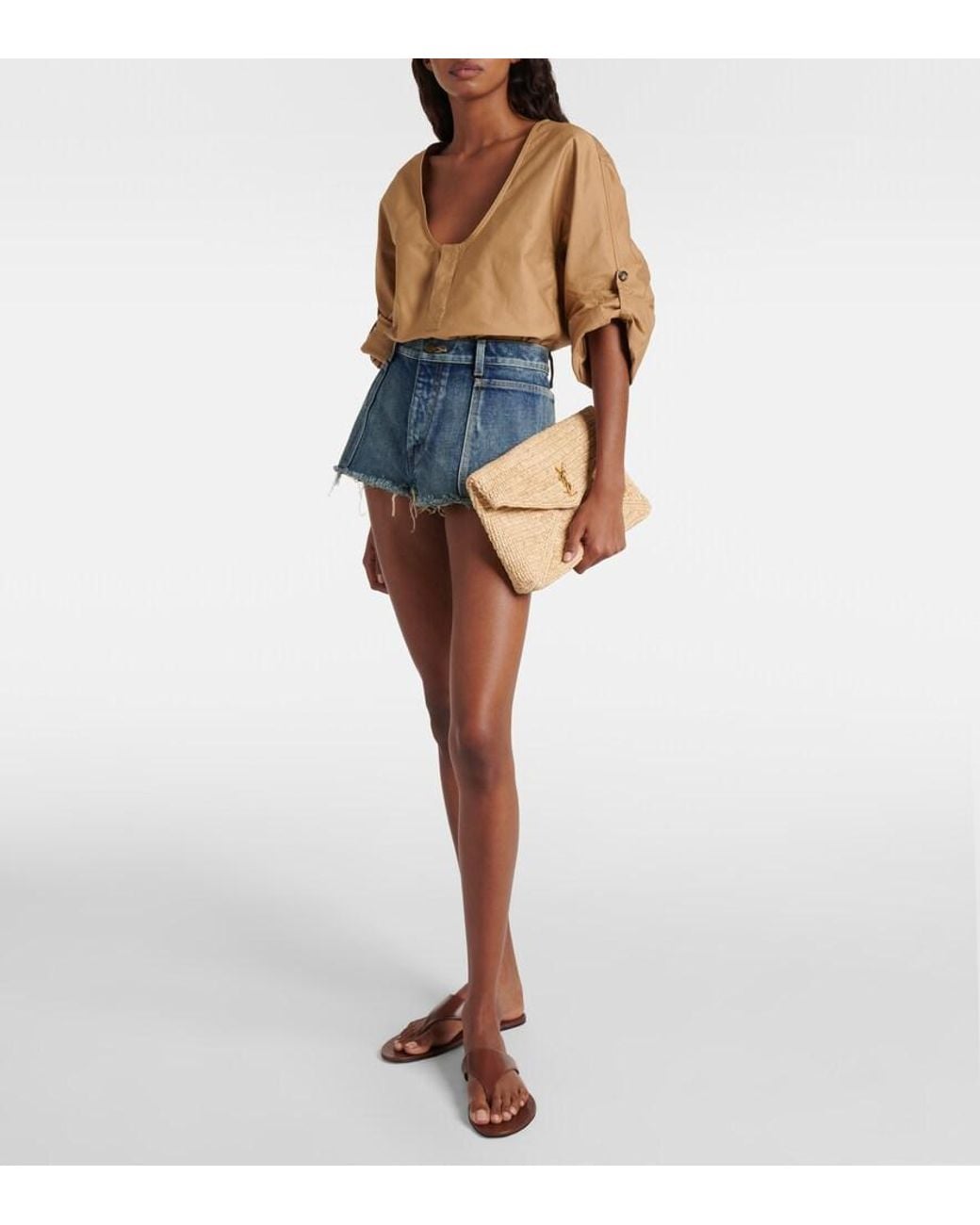 Saint Laurent Natural Cassandre Large Raffia Pouch