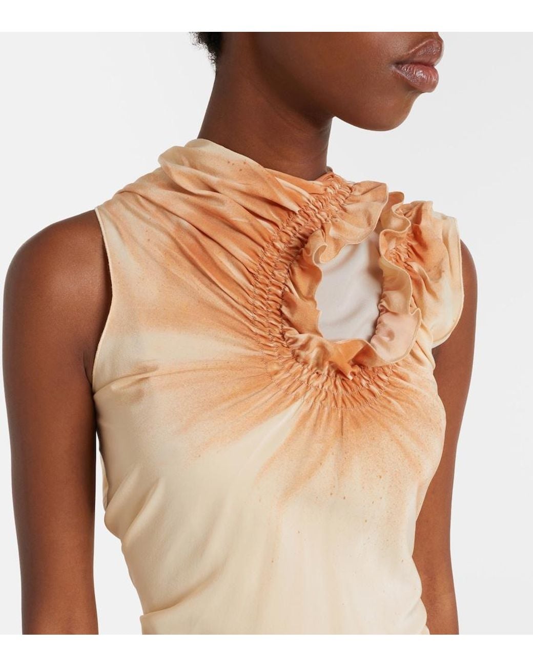 Victoria Beckham Natural Asymmetric Smocked Silk Cocktail Dress