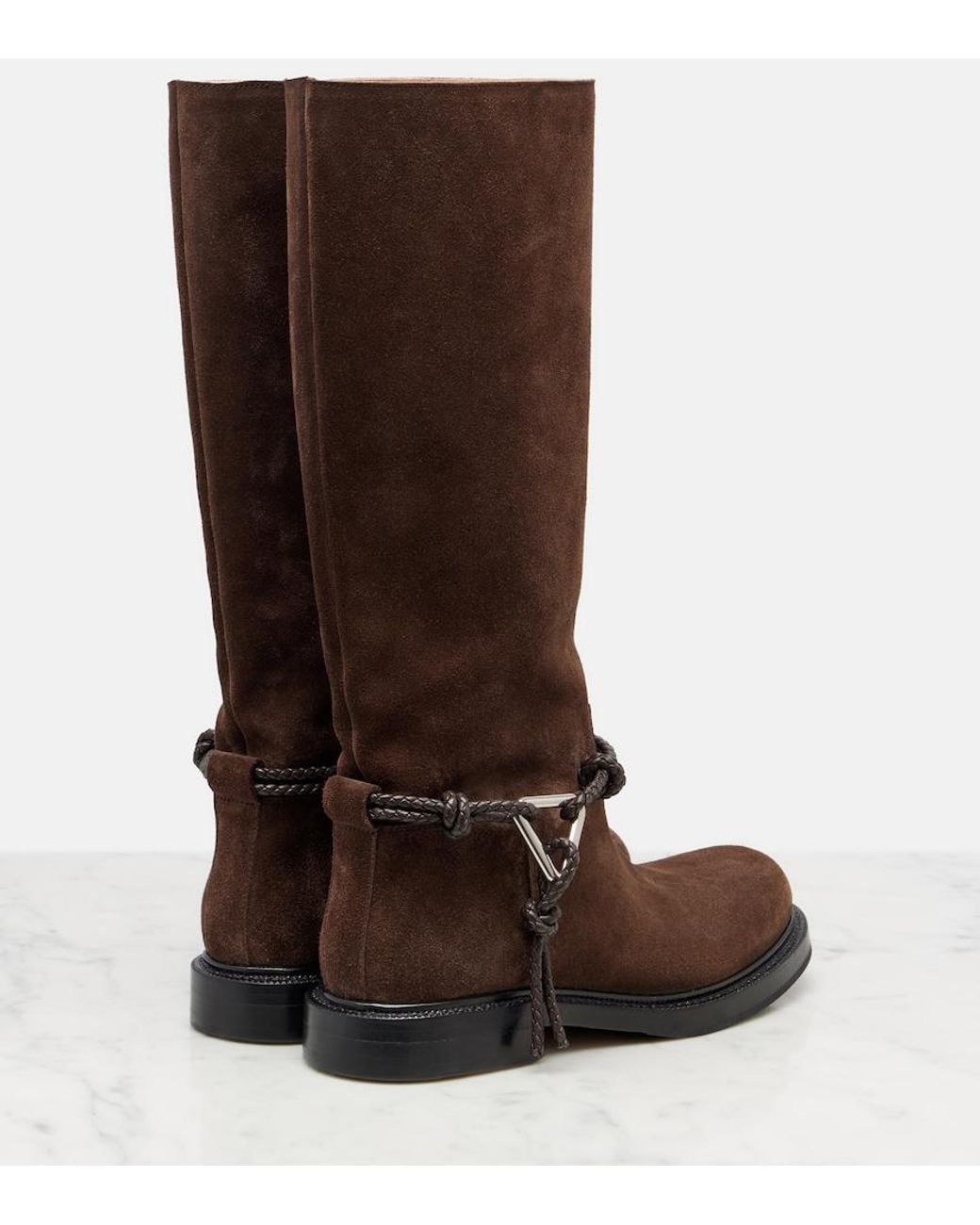 Bottega Veneta Brown James Knot Suede Knee-High Boots