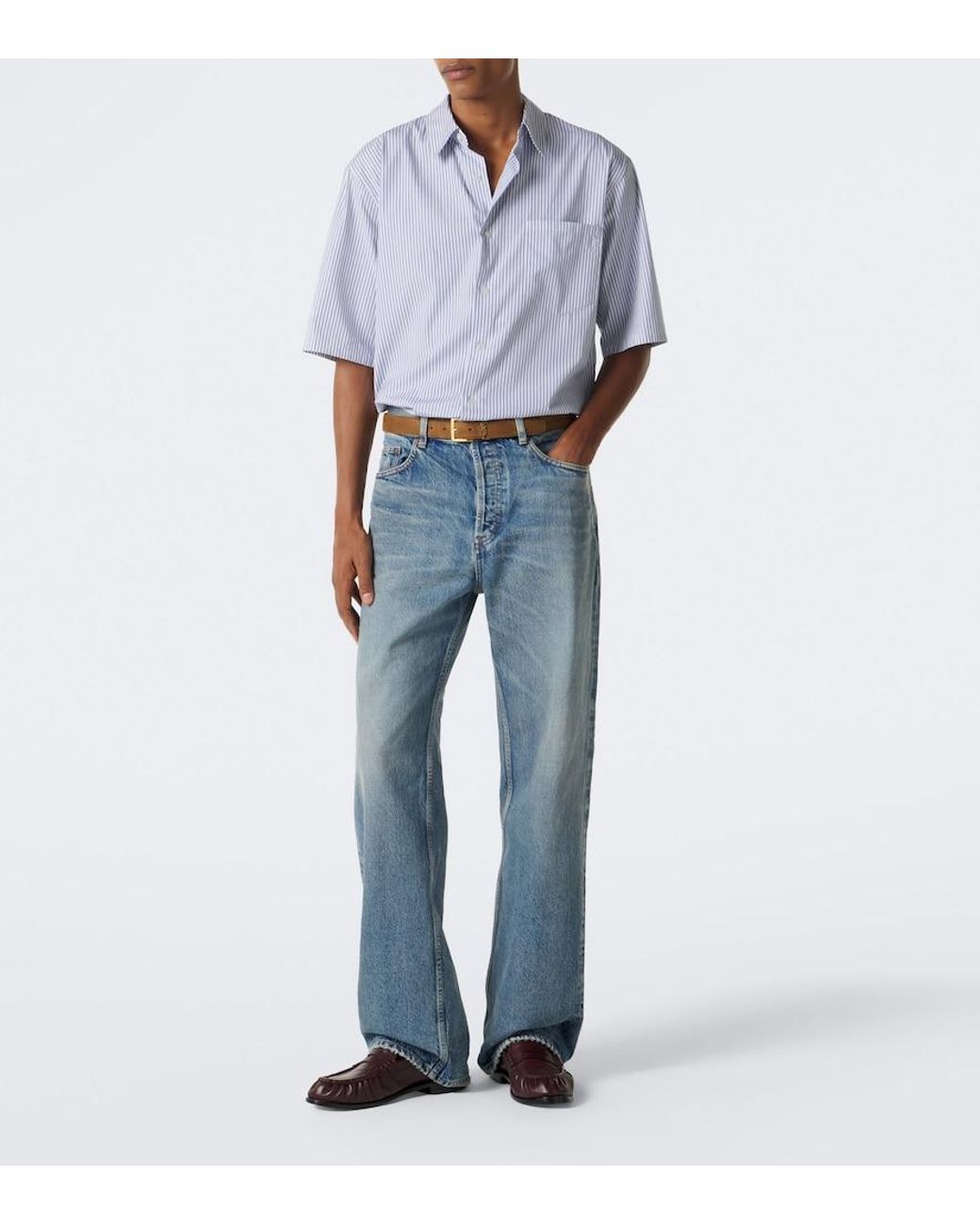 Saint Laurent Blue Faded Wide-Leg Jeans for men