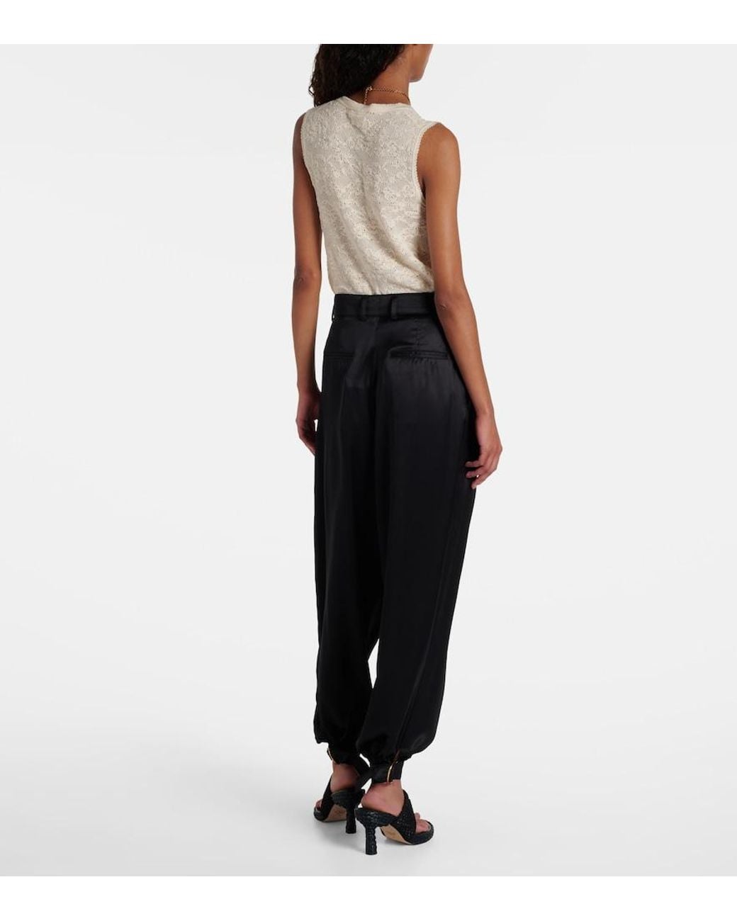 Chloé Black High-Rise Silk Satin Cargo Pants