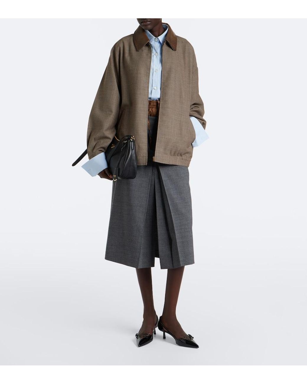 Prada Brown Houndstooth Virgin Wool Blouson Jacket