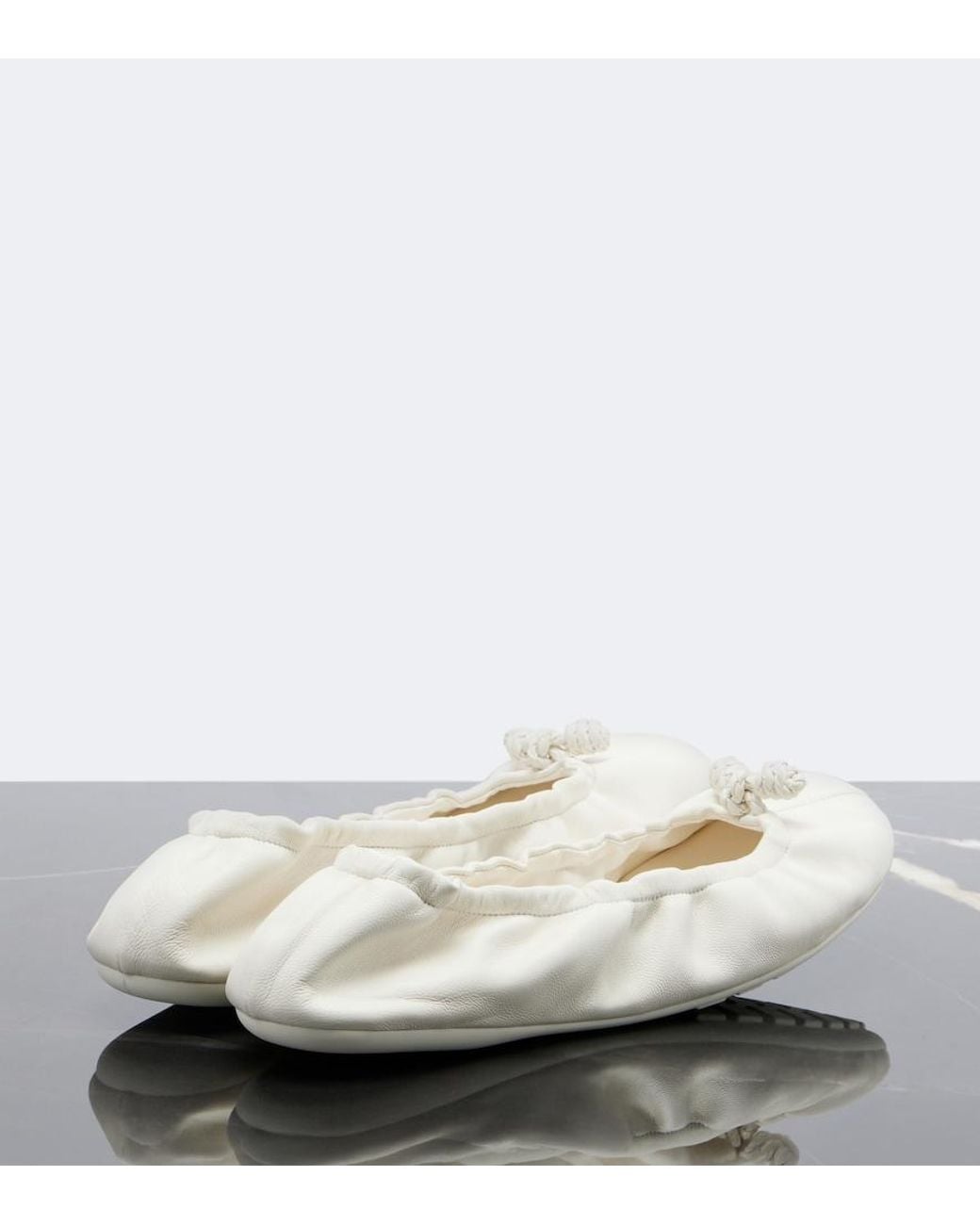 Bottega Veneta White Fantasmina Knot Leather Ballet Flats