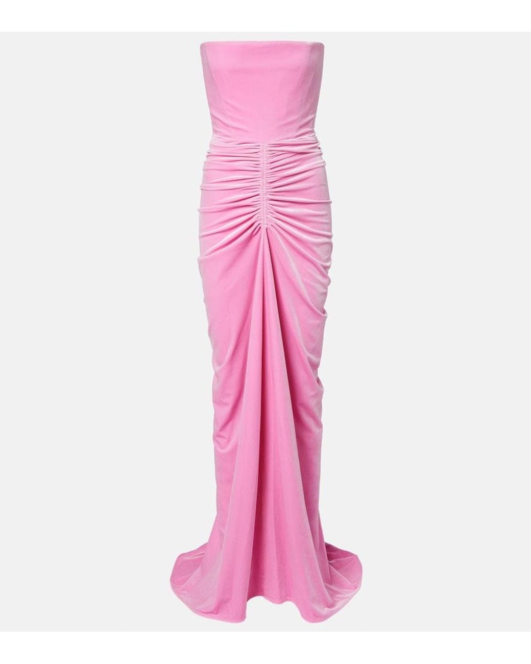 Alex Perry Pink Ruched Velvet Bustier Gown