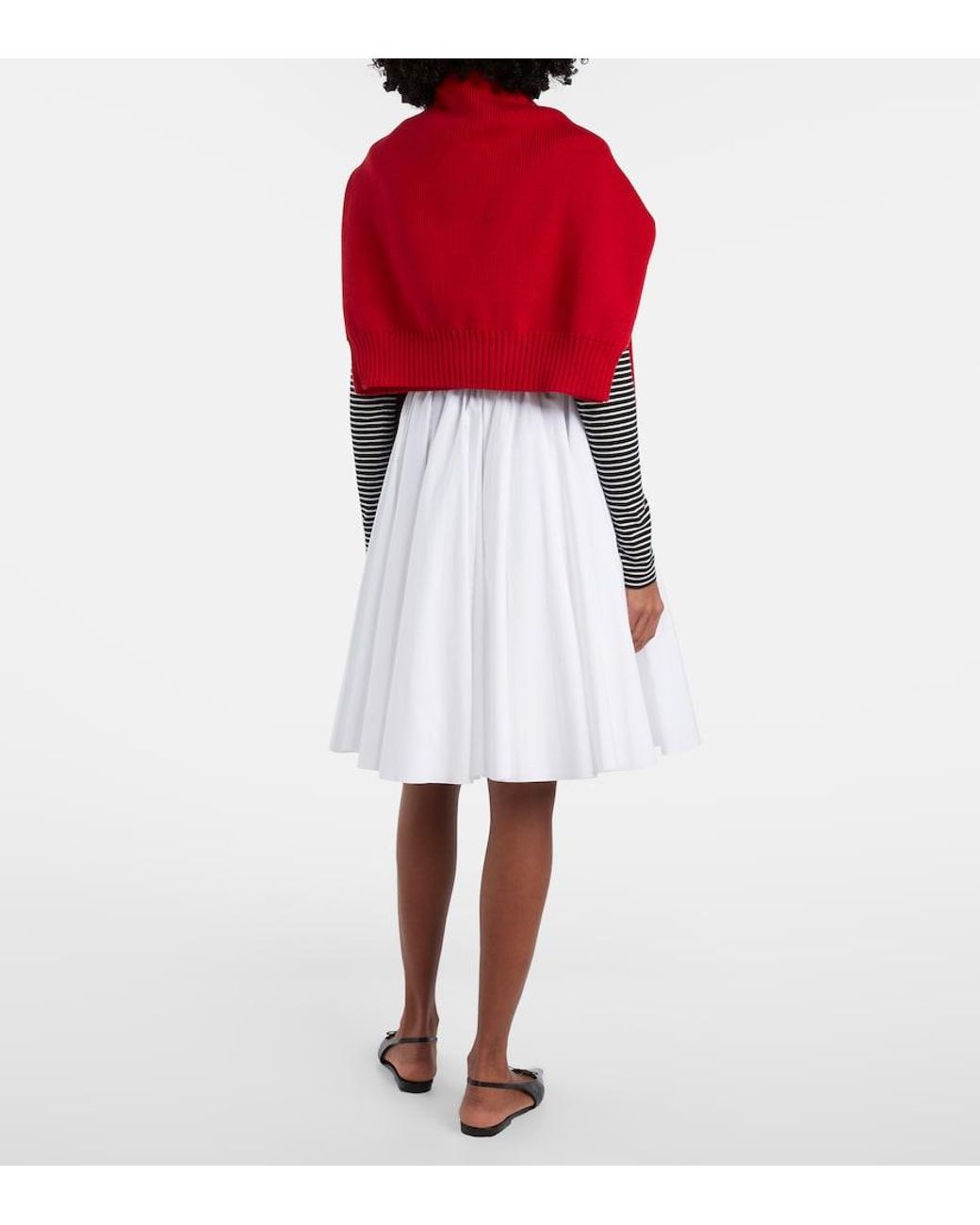 AMI White Corolla Gathered Cotton Midi Skirt