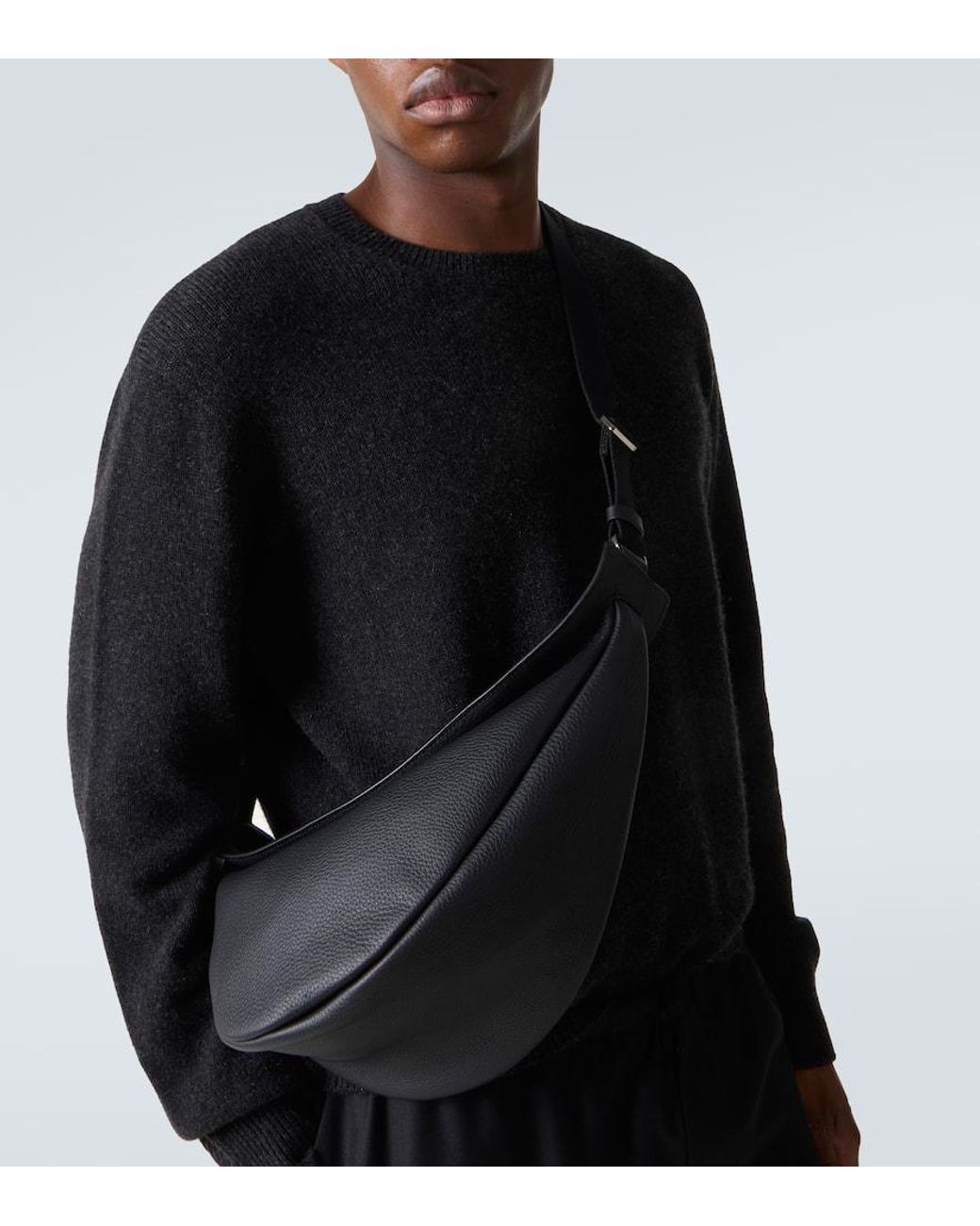 The Row Black Slouchy Banana Large Leather Crossbody Bag for men