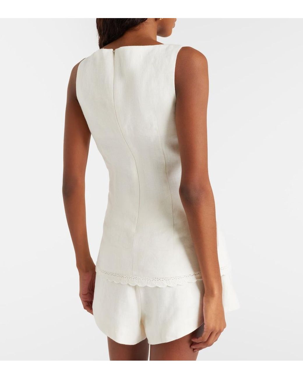 Posse White Effi Scalloped Linen Tank Top