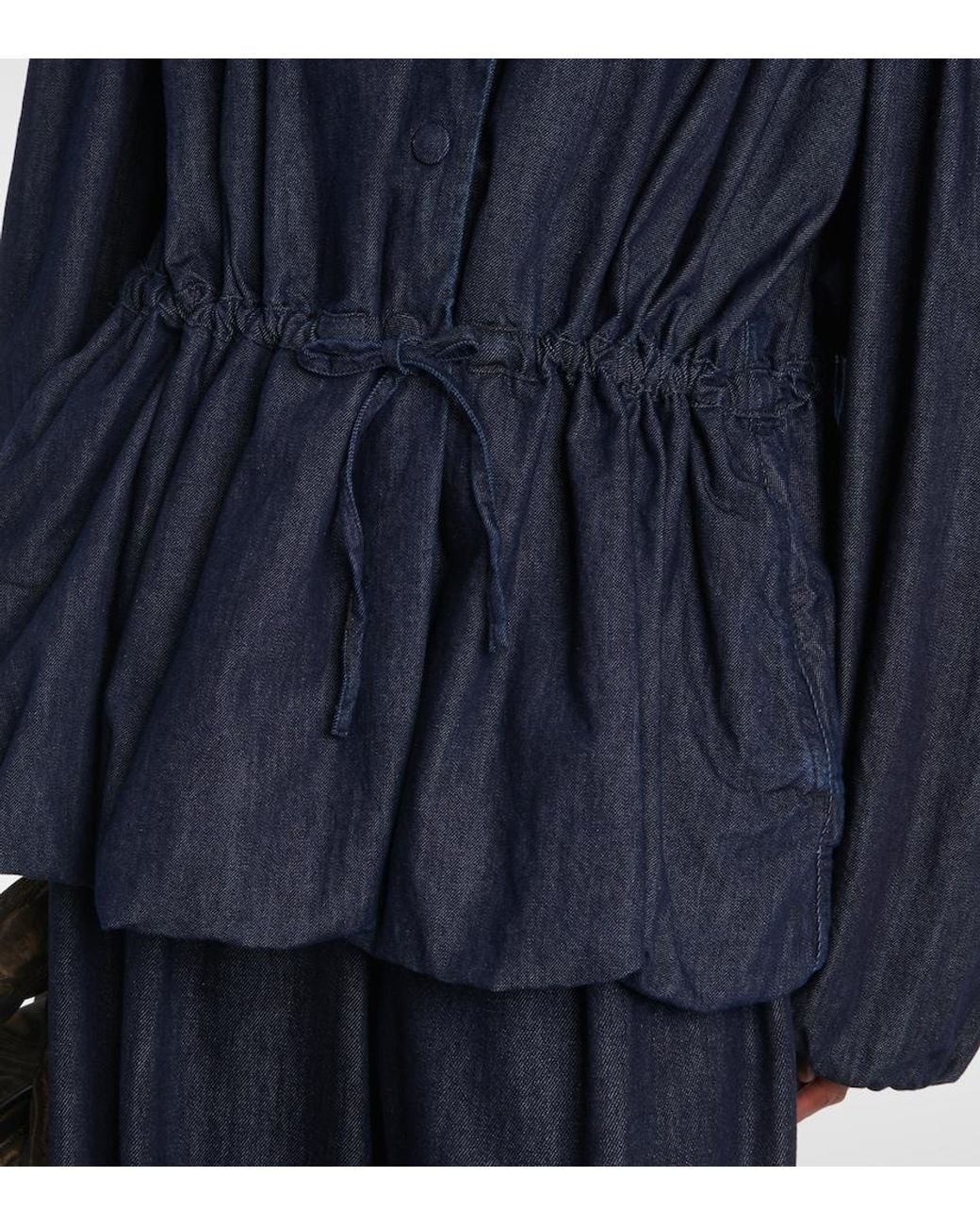 Dries Van Noten Blue Gathered Denim Blouse